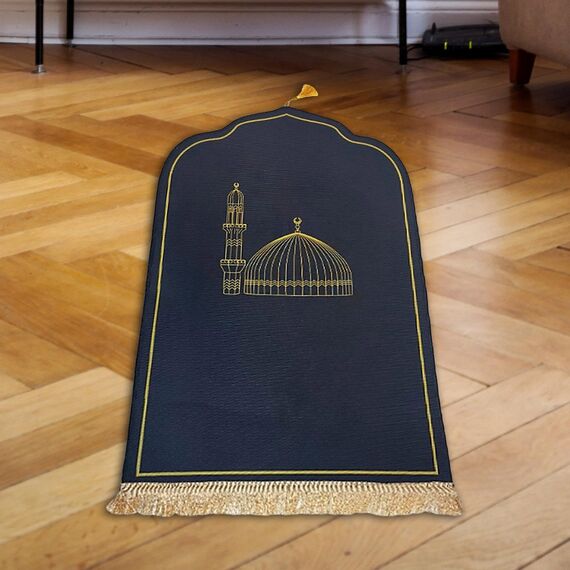 Baoblaze Traditioneller muslimischer Gebetsteppich Weich, Traditional Muslim Prayer Rug, Gebet Teppich Matte, Carpet Soft Ramadan, Muslim Prayer Rug Carpet für Kinder Frauen Männer, Dunkelblau 2