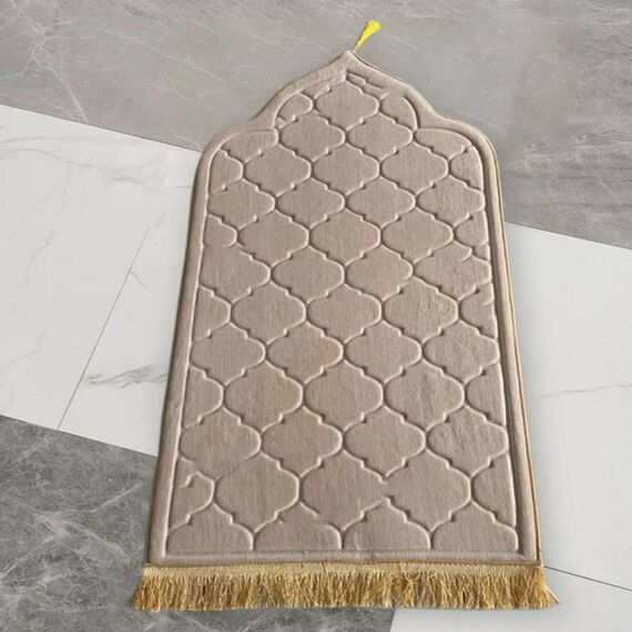 Baoblaze Traditioneller muslimischer Gebetsteppich Weich, Traditional Muslim Prayer Rug, Gebet Teppich Matte Faltbar, Carpet Soft Ramadan, Muslim Prayer Rug Carpet für Kinder Frauen Männer, beige gelb