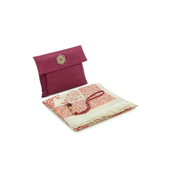 ihvan online Muslimischer Gebetsteppich und Perlen Mit Eleganter Tragbar Stoff Tasche, Janamaz, Sajjadah, Weiche Islamischen Gebetsteppich, Islamische Geschenke, Gebet Teppich Matte Taft Stoff Burgund