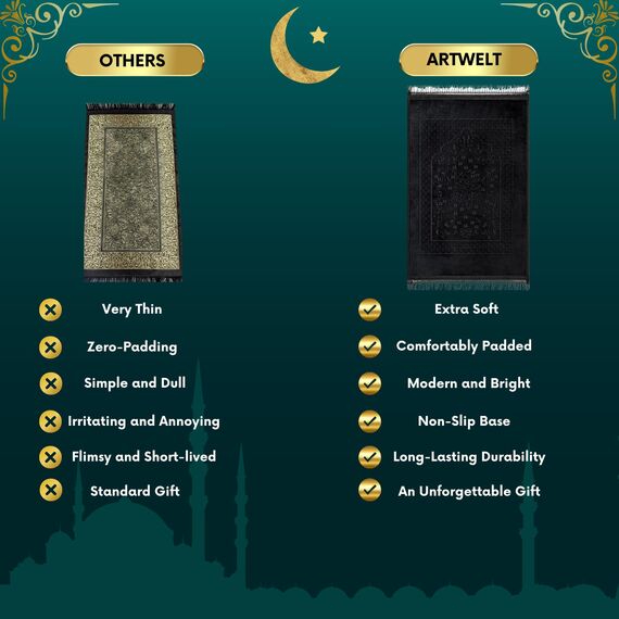 Artwelt Gebetsteppich Sejjade Seccade Namazlik Sajadah Teppichmatte - Teppich für Salah und Religionsübung | Islamisches Geschenk | Grau