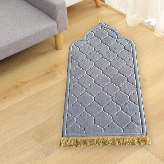 Baoblaze Traditioneller muslimischer Gebetsteppich Weich, Traditional Muslim Prayer Rug, Gebet Teppich Matte Faltbar, Carpet Soft Ramadan, Muslim Prayer Rug Carpet für Kinder Frauen Männer, Hellgrau