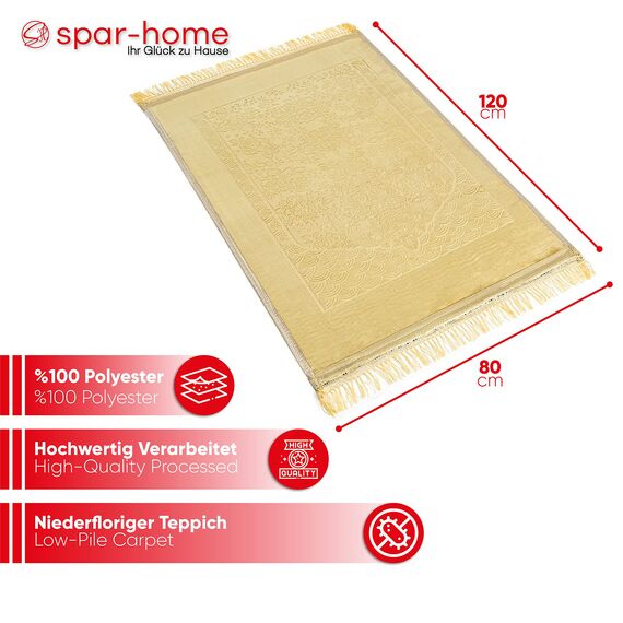 spar-home Gebetsteppich Islam – Weiche Teppich für Salah Beten Dicker Stoff Gebetsmatte für Erwachsene Frauen und Kinder Ideal als Badematte (Gold)