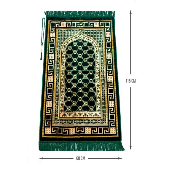 ihvan online Luxus Samt Muslimischer Gebetsteppich mit Gebetskette | Janamaz | Sajjadah | Weiche islamischen Gebetsteppich | Islamische Geschenke | Gebet Teppich Matte, Samt, Stoff, Grün
