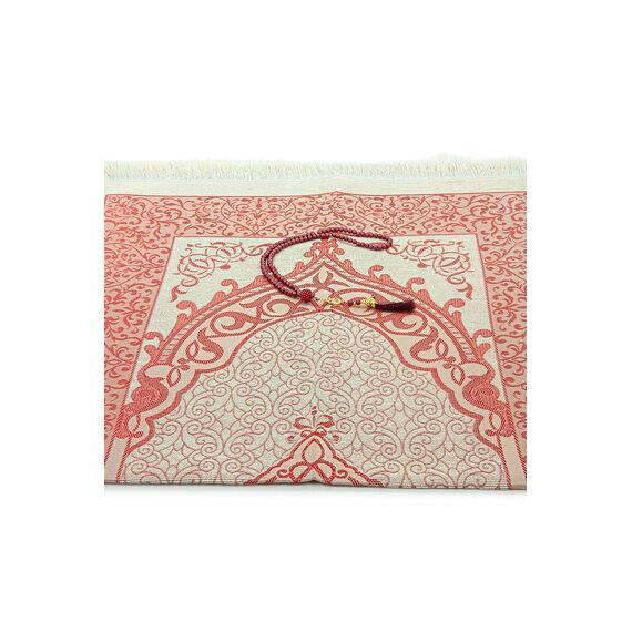 ihvan online Muslimischer Gebetsteppich und Perlen Mit Eleganter Tragbar Stoff Tasche, Janamaz, Sajjadah, Weiche Islamischen Gebetsteppich, Islamische Geschenke, Gebet Teppich Matte Taft Stoff Burgund