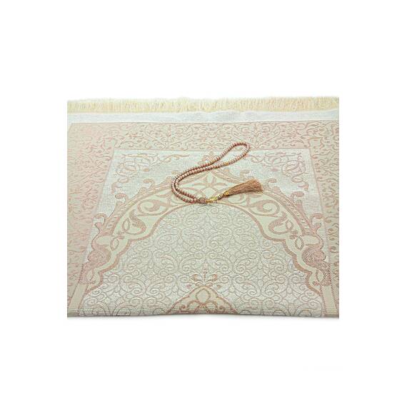 ihvan online Muslimischer Gebetsteppich und Perlen Mit Eleganter Tragbar Stoff Tasche, Janamaz, Sajjadah, Weiche Islamischen Gebetsteppich, Islamische Geschenke, Gebet Teppich Matte, Taft Stoff, Gold