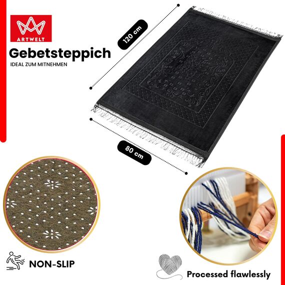 Artwelt Gebetsteppich Sejjade Seccade Namazlik Sajadah Teppichmatte - Teppich für Salah und Religionsübung | Islamisches Geschenk | Blau