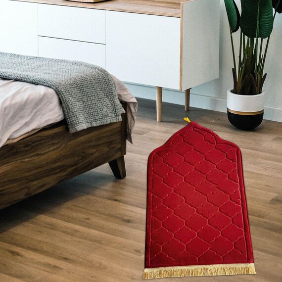 Baoblaze Traditioneller muslimischer Gebetsteppich Weich, Traditional Muslim Prayer Rug, Gebet Teppich Matte Faltbar, Muslim Prayer Rug Carpet für Kinder Frauen Männer, Rot
