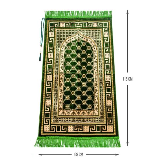 ihvan online Luxus Samt Muslimischer Gebetsteppich mit Gebetskette | Janamaz | Sajjadah | Weiche islamischen Gebetsteppich | Islamische Geschenke | Gebet Teppich Matte, Samt, Stoff, Hellgrün