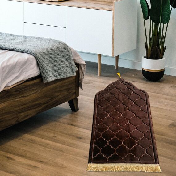 Baoblaze Traditioneller muslimischer Gebetsteppich Weich, Traditional Muslim Prayer Rug, Gebet Teppich Matte Faltbar, Muslim Prayer Rug Carpet für Kinder Frauen Männer, Dunkelbraun