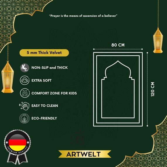 Artwelt Gebetsteppich Sejjade Seccade Namazlik Sajadah Teppichmatte - Teppich für Salah und Religionsübung | Islamisches Geschenk | Blau