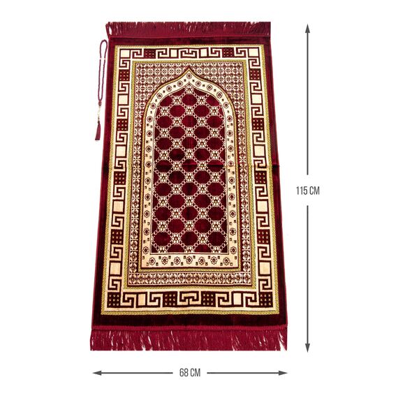 ihvan online Luxus Samt Muslimischer Gebetsteppich mit Gebetskette | Janamaz | Sajjadah | Weiche islamischen Gebetsteppich | Islamische Geschenke | Gebet Teppich Matte, Samt, Stoff, Rot