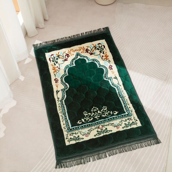 YAZEIN Muslimischer Gebetsteppich mit Tasbih-Gebetsperlen, weich, groß, matt, Islam, gepolstert, islamisch, Gebetsteppich, dick für Männer und Frauen, Janamaz, Sajadah (80 x 119,9 cm, Grün)