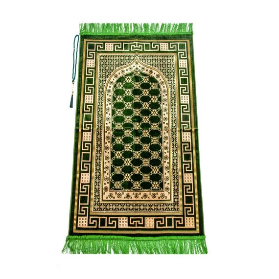 ihvan online Luxus Samt Muslimischer Gebetsteppich mit Gebetskette | Janamaz | Sajjadah | Weiche islamischen Gebetsteppich | Islamische Geschenke | Gebet Teppich Matte, Samt, Stoff, Hellgrün