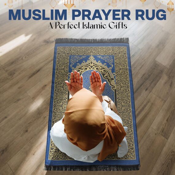 SUMELA Muslimischer Gebetsteppich - Muslimische Gebetsteppich im traditionellen Stil, dick gepolstert, 99 Gebetsperlen, für Männer, Frauen und Kinder, Gebetsperle (Marineblau)