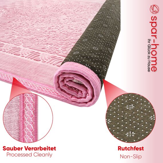 spar-home Gebetsteppich für Frauen – Weiche Teppich für Salah Beten Dicker Stoff Gebetsmatte für Erwachsene und Kinder Ideal als Badematte (Rosa)