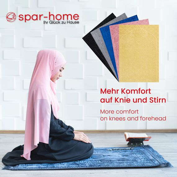 spar-home Gebetsteppich Islam – Weiche Teppich für Salah Beten Dicker Stoff Gebetsmatte für Erwachsene Frauen und Kinder Ideal als Badematte (Gold)