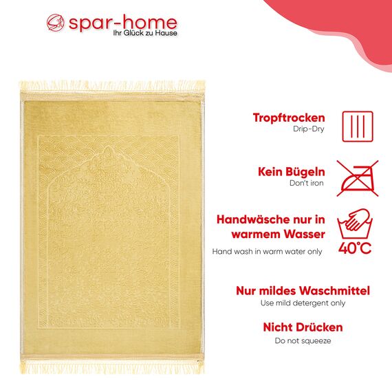 spar-home Gebetsteppich Islam – Weiche Teppich für Salah Beten Dicker Stoff Gebetsmatte für Erwachsene Frauen und Kinder Ideal als Badematte (Gold)