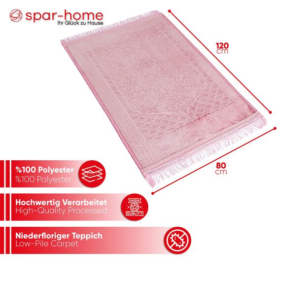 spar-home Gebetsteppich für Frauen – Weiche Teppich für Salah Beten Dicker Stoff Gebetsmatte für Erwachsene und Kinder Ideal als Badematte (Rosa)