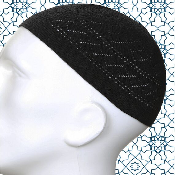 Kapobia Muslimische Gebetsteppich Gebetskette Kufi Hut für Männer und Frauen 100% atmungsaktiv schwarz Schädel Beanie Traditionelle Desing Gebetsteppich Eid Ramadan Geschenke Islamisches Set Salah