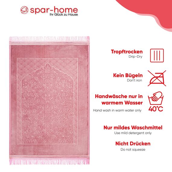 spar-home Gebetsteppich für Frauen – Weiche Teppich für Salah Beten Dicker Stoff Gebetsmatte für Erwachsene und Kinder Ideal als Badematte (Rosa)