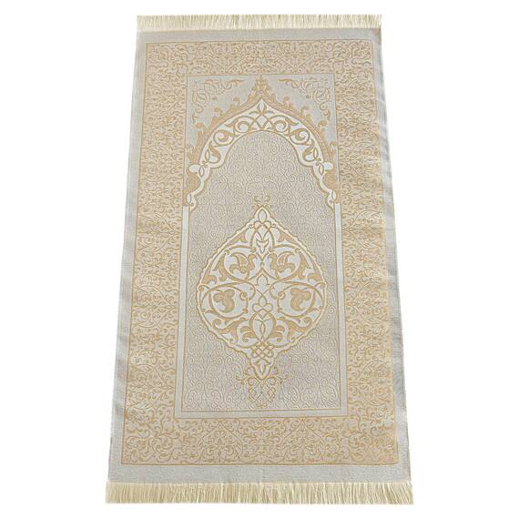 ihvan online Muslimischer Gebetsteppich und Perlen Mit Eleganter Tragbar Stoff Tasche, Janamaz, Sajjadah, Weiche Islamischen Gebetsteppich, Islamische Geschenke, Gebet Teppich Matte, Taft Stoff, Gold
