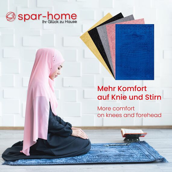 spar-home Dicker Stoff Gebetsteppich – Weiche Gebetsmatte für Salah Beten Klein Teppich für Erwachsene Frauen und Kinder Ideal als Badematte (Blau)