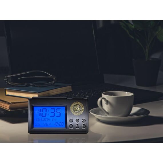 Anlising Islamischer Azan Wecker, Muslimische Gebetswecker, Muslim Azan Athan Prayer Table Clock, for All Prayers Qibla Direction (3006 Schwarz)