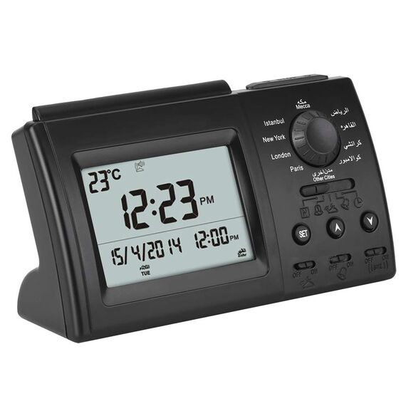 LiebeWH Islamischer Azan-Wecker, Azan-Uhr, Gebetsuhr, Muslimische Azan-Tisch-Gebetsuhr HA-3006, Schwarze Farbe, Digitaler Muslimischer Gebetsalarm, Athan Islam für