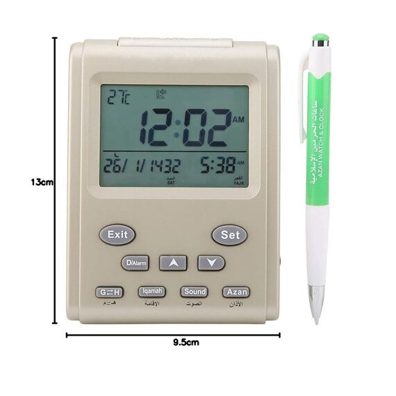 Pssopp Muslimische Azan Gebetsuhr Islamische Azan Wecktischuhr Digitale hintergrundbeleuchtete LCD Azan Uhr Gebetszeiterinnerung mit Uhrzeit, Datum, Woche und gregorianischer Kalenderanzeige