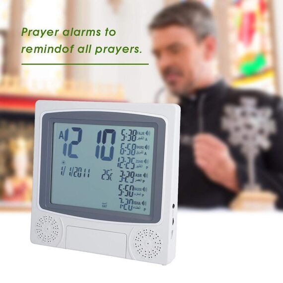 Cikonielf Muslimische Azan Gebetsuhr Islamische Azan Wecktischuhr Digitale Islamische Wecker LCD Uhr Gebetszeit Erinnerung Nachttisch Dekorative Uhr Islamische Tisch Adhaan Erinnerung