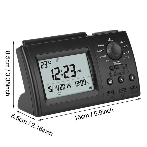 LiebeWH Islamischer Azan-Wecker, Azan-Uhr, Gebetsuhr, Muslimische Azan-Tisch-Gebetsuhr HA-3006, Schwarze Farbe, Digitaler Muslimischer Gebetsalarm, Athan Islam für