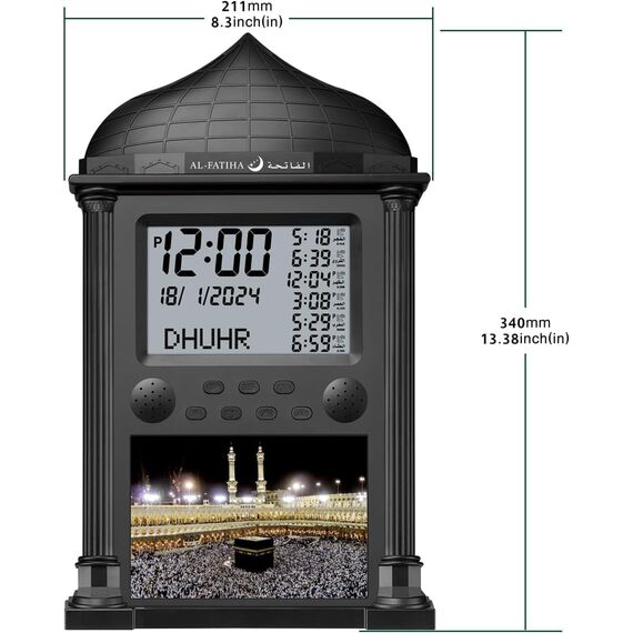 Telawah Azan Uhr LED Muslimische Gebetsuhr Muslimischer Wecker Digital Athan Wanduhr Islamische Muslimische Uhr Wandkalender zum Lesen Zuhause, Büro, Moschee, Wohnkultur (Schwarz)