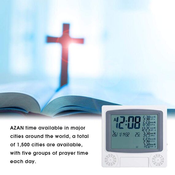 Cikonielf Muslimische Azan Gebetsuhr Islamische Azan Wecktischuhr Digitale Islamische Wecker LCD Uhr Gebetszeit Erinnerung Nachttisch Dekorative Uhr Islamische Tisch Adhaan Erinnerung