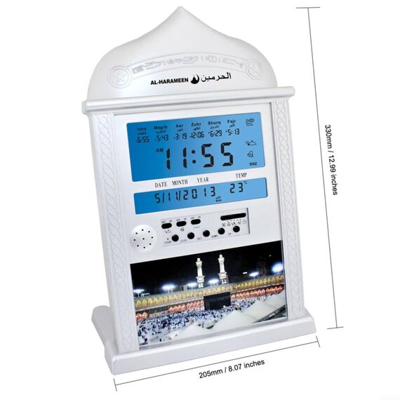 EpheyFIF Muslim Wecker, Gebetsuhr Wandkalender Automatische Muslim Islamische Uhr muslimische Gebetswanduhr, Muslimische Gebetuhr (Silber)