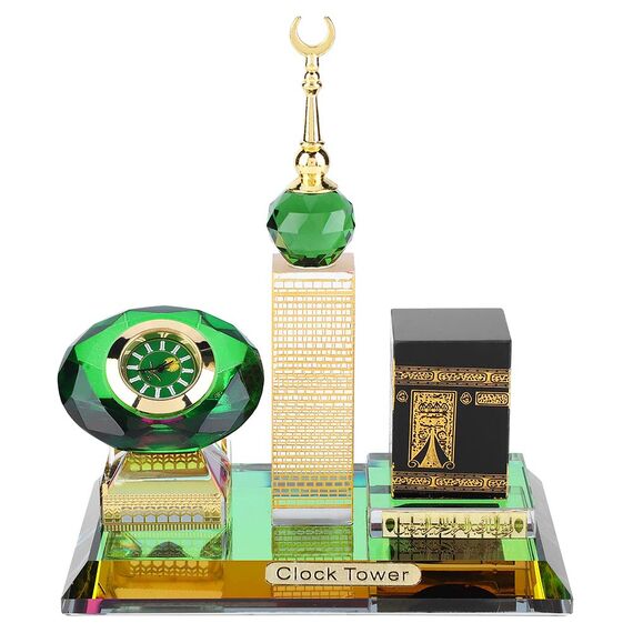 Akozon Muslimische Kaaba-Uhr, Uhren mit islamischer Architektur, Geschenkset mit Himmelsturm-Modell, Kunsthandwerk, Souvenirs, Heim-Desktop-Dekoration