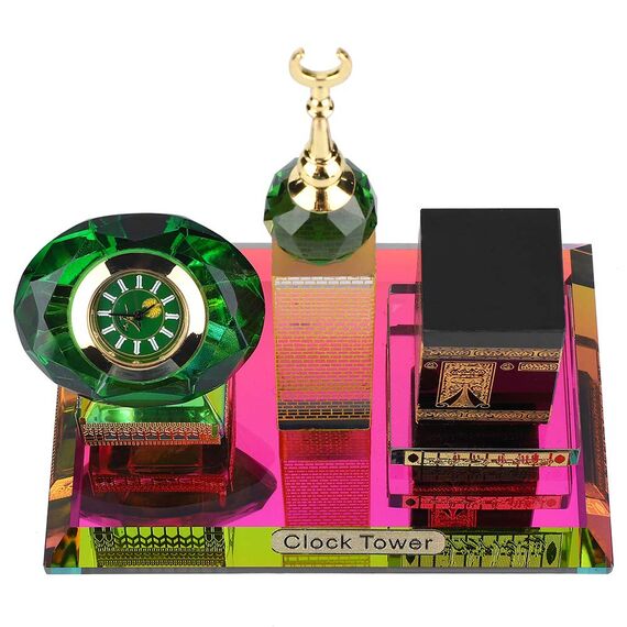 Akozon Muslimische Kaaba-Uhr, Uhren mit islamischer Architektur, Geschenkset mit Himmelsturm-Modell, Kunsthandwerk, Souvenirs, Heim-Desktop-Dekoration