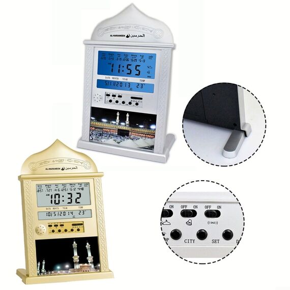 ZYNCUE Azan-Uhr, islamische Gebetsuhr, Kalender, muslimische Gebets-Wanduhr, Alarm, Ramadan-Party, digitale Azaan-Uhr für Heimdekoration, Ramadan-Party (Silber)