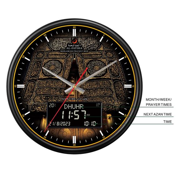 Al salama Azan-Uhr, Muslimische Gebetsuhr, Athan-Wanduhr, Digitale Azan-Uhr für Zuhause/Büro/Moschee (schwarz)