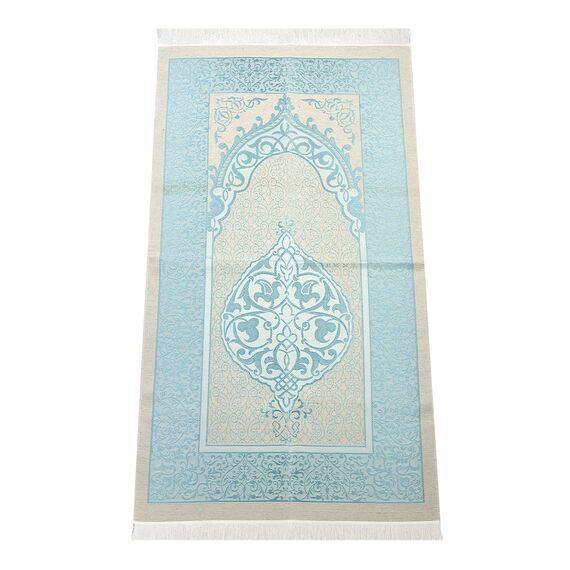 Muslimische Gebetspuppteppich und Gebetsperlen mit eleganter Geschenkbox | Janamaz | Sajadah | Weicher islamischer Gebetsteppich | Islamische Geschenke Set | Gebets Teppichmatte, Taft Stoff, blau