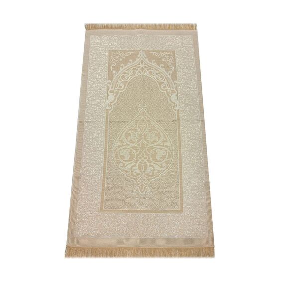 Muslimische Gebetspuppteppich und Gebetsperlen mit eleganter Geschenkbox | Janamaz | Sajadah | Weicher islamischer Gebetsteppich | Islamische Geschenke Set | Gebets Teppichmatte, Taft Stoff, Creme