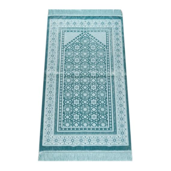 ihvan online, Soft Plüsch Lux Samt Muslim Gebetsteppich | Janamaz | Sajadah | Weicher islamischer Gebetsteppich | Islamische Geschenke | Gebets Teppichmatte, elegant, Farbe: Blau