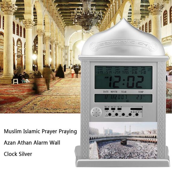 Muslimische Islamische Azan Wecker Muslim Gebet Wanduhr Uhr Azan Athan Digital Alarm Wanduhr Silber HA-4004 mit Stift