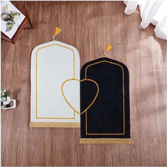 Dai Lufei Gebetsteppich-Set, muslimischer Gebetsteppich, dick und weich, Kaschmir-Imitat, lslamischer Gebetsteppich für Paare, Ramadan, Eid Bayram, islamisches Geschenk (Schwarz-Weiß, 70 x 110 cm)