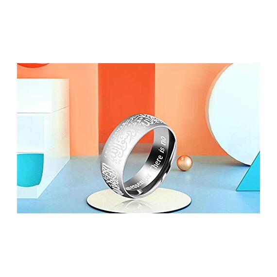 Uloveido 8mm Schwarzer Blauer Goldener Edelstahl Islamischer Muslimischer Muhammad Shahada Arabischer Gott Allah Botschafter Ring für Männer Jungen. (Weiß, 19.75)