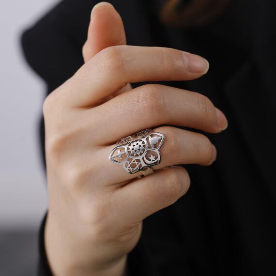 VASSAGO Lotusblume Verstellbarer Ring Coexist Om Kreuz Islam Stern Mond Davidstern Yin Yang Yoga Ring für Frauen Gilrs Religiöser Schmuck Geschenk