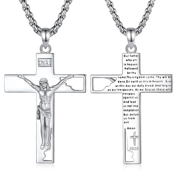 EUDORA Harmony Ball Sterling Silber S925 Kreuz Kette Mit Bibelvers für Damen Herren,Kruzifix Halskette Jesus Kreuz Anhänger Glaube Schmuck Christlicher Geschenk für Herren Frauen, 22"+2"