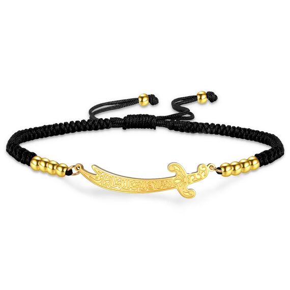 VASSAGO Zulfiqar Armband für Frauen Männer Edelstahl Imam Ali Schwert Anhänger Islamisches arabisches Geflochtenes Seil-Schnur Islam Muslimischer Schmuck (String-B-G)