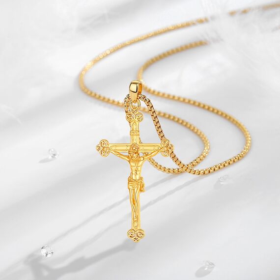 EUDORA Harmony Ball Kreuz Kette für Damen Herren Sterling Silber S925 18K Vergoldet,Kruzifix Halskette Jesus Kreuz Anhänger Glaube Schmuck Christlicher Geschenk für Herren Frauen, 22"+2"
