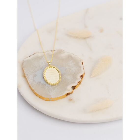 Remi Bijou 925 Sterling Silber Halskette mit Gravurplatte Oval Ayetel Kursi Gebet für Muslimen Allah Islam (Gold)