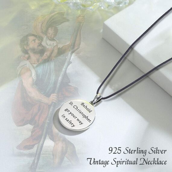 EUDORA Heiliger Christophorus Kette für Herren Damen 925 Sterling Silber Christophorus Halsketten für Herren Frauen Glücksbringer Anhänger, Kettenlänge 24 Zoll